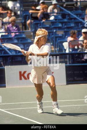 Martina Navratilova in azione presso l'U.S. Aprire il torneo di tennis a Flushing Meadows Park nel settembre 1988 Foto Stock