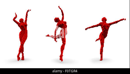 Ballerini di pixel, 3D rendering dei pixel femmina figura di ballo in tre diverse pose Foto Stock
