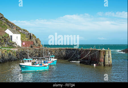 Porthgain porto con barche ormeggiate Pembrokeshire Coast National Park West Wales UK Foto Stock