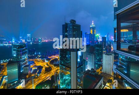 Hong Kong centrale quartiere finanziario e del porto di Victoria e di Hong Kong, Cina Foto Stock