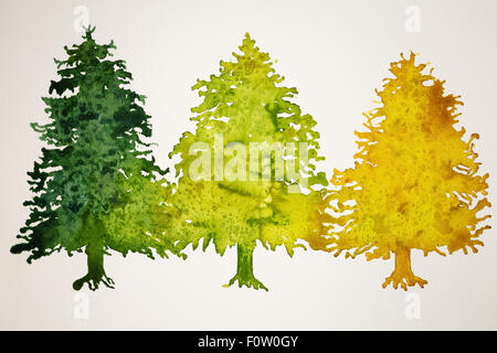 Alberi di Natale in oro verde chiaro e verde scuro Foto Stock