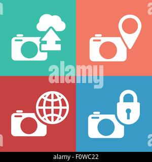 Fotocamera digitale icon set. Fissato il cloud storage immagine concetto illustrazione vettoriale. Illustrazione Vettoriale