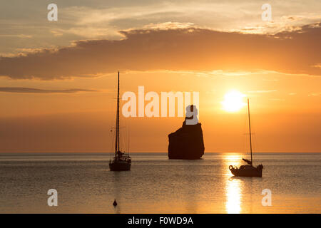 Tramonto a Spiaggia Benirras, Ibiza, Foto Stock