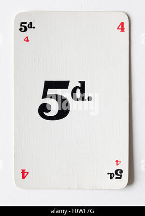 Cinque vecchi pence carta da gioco dalla somma it gioco Foto Stock