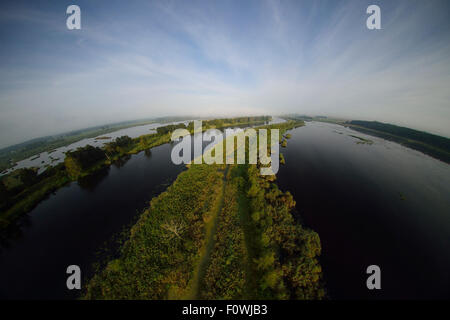 Fiume Peene e superfici inondate vicino Anklamer Stadtbruch, Anklam, Germania, Agosto 2014. Foto Stock