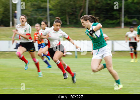 Dublino, Irlanda. Il 22 agosto 2015. Irlanda v Messico durante la donna Sevens qualificatore di serie corrisponde all'UCD Bowl, Dublino. L'Irlanda ha vinto la partita 64 - 0. Credito: Elsie Kibue / Alamy Live News Foto Stock