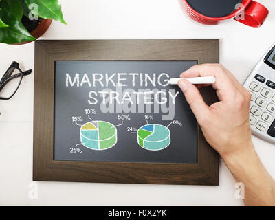 La strategia di marketing disegnò su un po' di lavagna Foto Stock