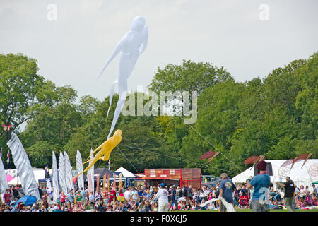 Bristol, Inghilterra, Regno Unito. Il 22 agosto, 2015. Bristol International Kite Festival il 22 - 23 agosto 2015 aveva previsioni meteo pioggia per la maggior parte di Sabato è stato dimostrato per essere un sole caldo giorno asciutto fino al tardo pomeriggio con grande partecipazione La partecipazione a questo evento gratuito che ha attirato partecipanti provenienti da tutta la Gran Bretagna, Europa e con alcuni da per quanto riguarda il Vietnam, Stati Uniti d'America. Aquiloni sono state eseguendo molti tipi di antenna display, e aveva molte forme fantasia. Sul terreno anche divertenti attività per bambini ed adulti con giostre, chioschi, kite making. Credit: Charles Stirling/Alamy Live News Foto Stock