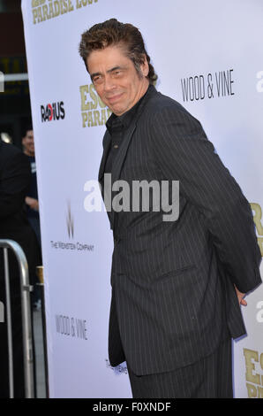 LOS ANGELES, CA - Giugno 22, 2015: Attore Benicio Del Toro presso il Los Angeles premiere del suo film 'Escobar: Paradiso Perduto" presso il Teatro Arclight, Hollywood. Foto Stock