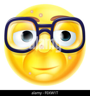 Un cartoon geek o nerd emoticon carattere emoji con enormi bicchieri Foto Stock
