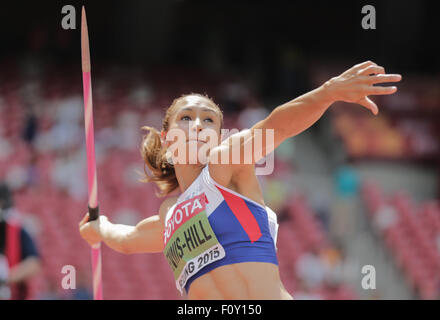 Pechino, Cina. 23 Ago, 2015. British Jessica Ennis-Hill compete nel Giavellotto sezione della donna Eptathlon il quindicesimo Associazione Internazionale delle Federazioni di Atletica (IAAF) Atletica Campionati del Mondo a Pechino in Cina, 23 agosto 2015. Foto: Michael Kappeler/dpa/Alamy Live News Foto Stock