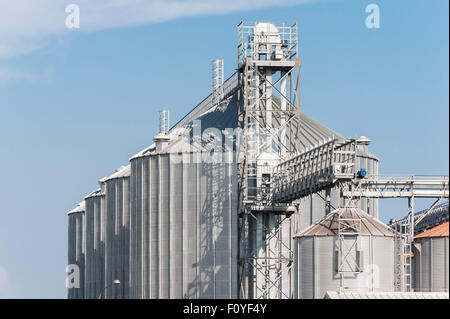 Impianto di stoccaggio e di essiccazione dei cereali, silos e torri di essiccazione Foto Stock