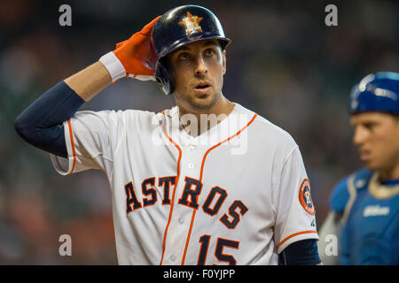 Houston, TX, Stati Uniti d'America. 23 Ago, 2015. Houston Astros catcher Jason Castro (15) pipistrelli durante il fondo del decimo inning di una Major League Baseball gioco tra Houston Astros e il Los Angeles Dodgers al Minute Maid Park a Houston, TX. Trask Smith/CSM/Alamy Live News Foto Stock