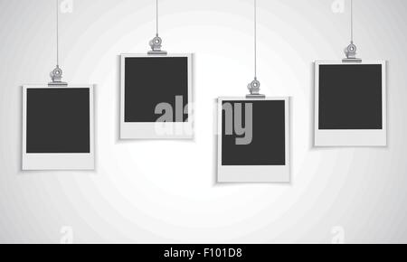 Blank photo frame appeso su una linea con il bulldog clip Illustrazione Vettoriale