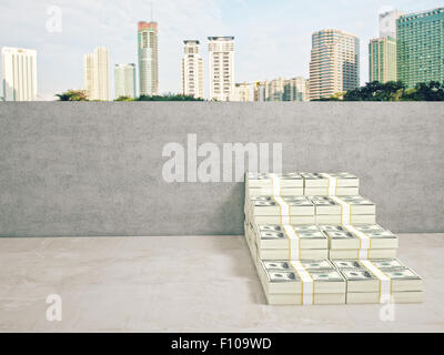 Immagine 3d di denaro di scale e parete Foto Stock