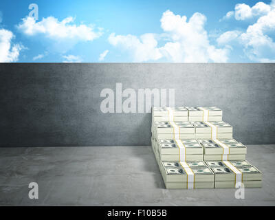 Immagine 3d di denaro di scale e parete Foto Stock
