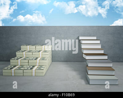 Immagine 3d di denaro di scale e prenota Foto Stock