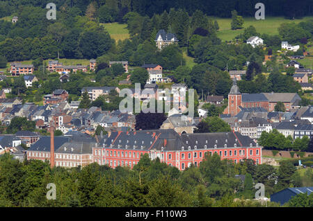 Panorama sull'abbazia di Stavelot nelle Ardenne belghe Foto Stock