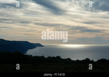 Vista sulla baia di Porlock dal Bossington Hill Parcheggio Auto - Exmoor, England, Regno Unito Foto Stock