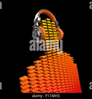 Virtual DJ, 3D Rendering di equalizzatore barre costituenti la figura con le cuffie Foto Stock
