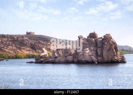 Rimane dell'isola Philae nel Nilo, Egitto, Africa Foto Stock