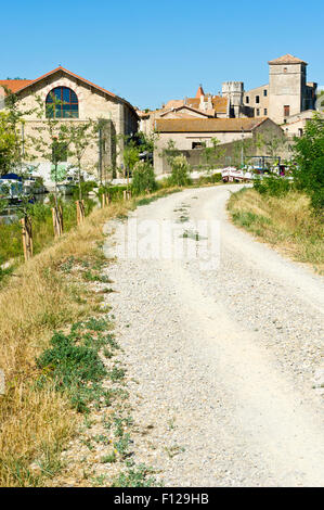 Barche nel porto, Colombiers, il Canal du Midi, Languedoc Roussillon, Francia Foto Stock