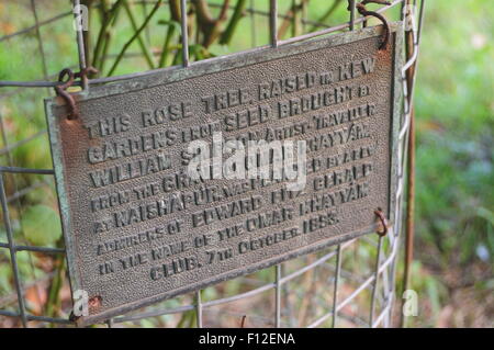 Placca alla tomba del poeta e scrittore Edward Fitzgerald nel Boulge Suffolk REGNO UNITO Foto Stock