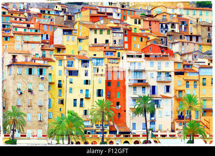 Case colorate di Menton, a sud della Francia Foto Stock