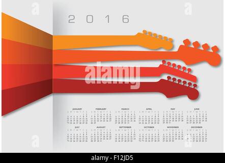 2016 Creative Calendario di chitarra per la stampa o il Web Illustrazione Vettoriale