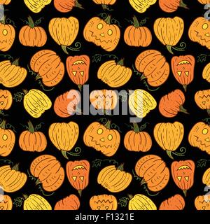 Vettore senza giunture scary funny sketch texture con vegetales arancione Illustrazione Vettoriale