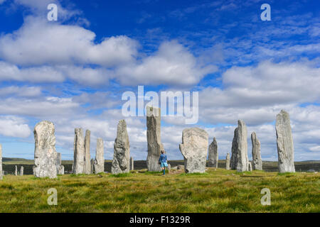 Callanish pietre permanente (Gaelico Calanais) pietre sull isola di Lewis nelle Ebridi Esterne in Scozia Foto Stock