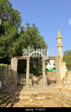 Israele, rovine della Sala delle Colonne presso le antiche terme romane in Hamat Gader Foto Stock