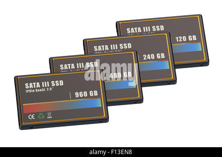 Set di SSD (Solid State Drive) isolato su sfondo bianco Foto Stock