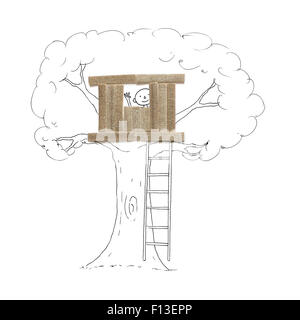 Ragazzo concettuale in una treehouse Foto Stock