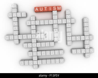 Immagine 3d Autismo concetto parola Sfondo nuvola Foto Stock