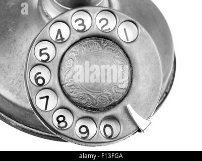 Antico candeliere generatore di chiamata telefonica in bianco e nero. Foto Stock