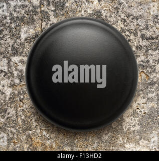 Bianco nero tondo badge su sfondo Foto Stock