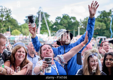 Atmosfera a V Festival Hylands Park il 23/08/2015 a Hylands Park, Chelmsford. Nella foto: la folla come i ciarlatani giocare. Foto di Julie Edwards Foto Stock