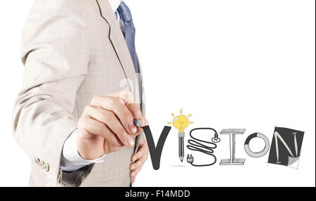 Imprenditore del disegno a mano il design di visione di word come concetto Foto Stock