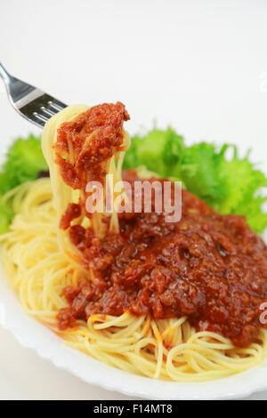 Spaghetti con sugo di carne Foto Stock