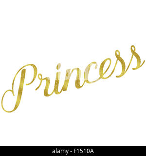 Princess Gold Faux Foil lustrini metallici preventivo di ispirazione isolata su sfondo bianco Foto Stock