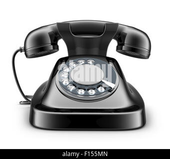 Vecchio nero telefono su sfondo bianco(fatto in 3d) Foto Stock