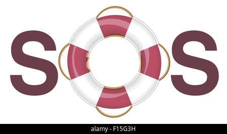 SOS Salvagente - illustrazione su sfondo bianco. Foto Stock