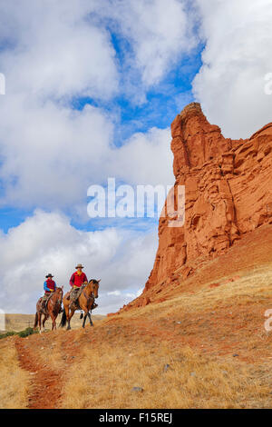 Cowboy a cavallo, Wyoming USA Foto Stock