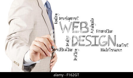 Business man mano disegno web design diagramma come concetto Foto Stock