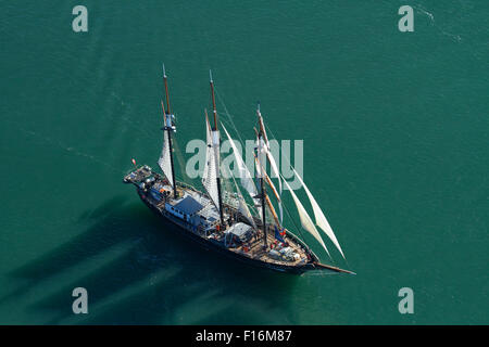 Spirito di Nuova Zelanda Tall Ship, dal porto di Waitemata di Auckland, Isola del nord, Nuova Zelanda - aerial Foto Stock