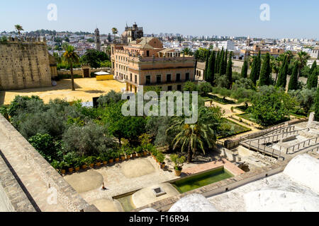 Il giardino di Alcazar, un ex fortezza moresca.nei test di Jerez de la Frontera, Spagna Foto Stock
