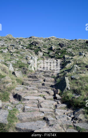Pennine Way e Kinder Scout High Peak Derbyshire,Rock sulla salita di Plateau Foto Stock