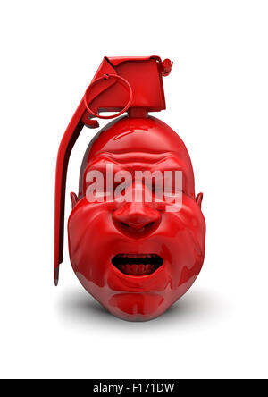 Arrabbiato abbastanza per esplodere / 3D render di rabbia concetto con testa come granata Foto Stock
