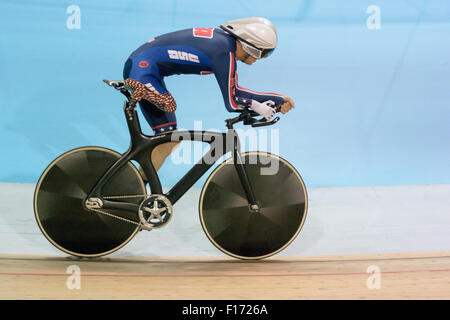 8 agosto 2015: A2015 Panam Giochi, ciclismo su pista - Mens Inseguimento individuale C1-3, Todd chiave (USA), Milton Velodromo, Milton, Ontar Foto Stock